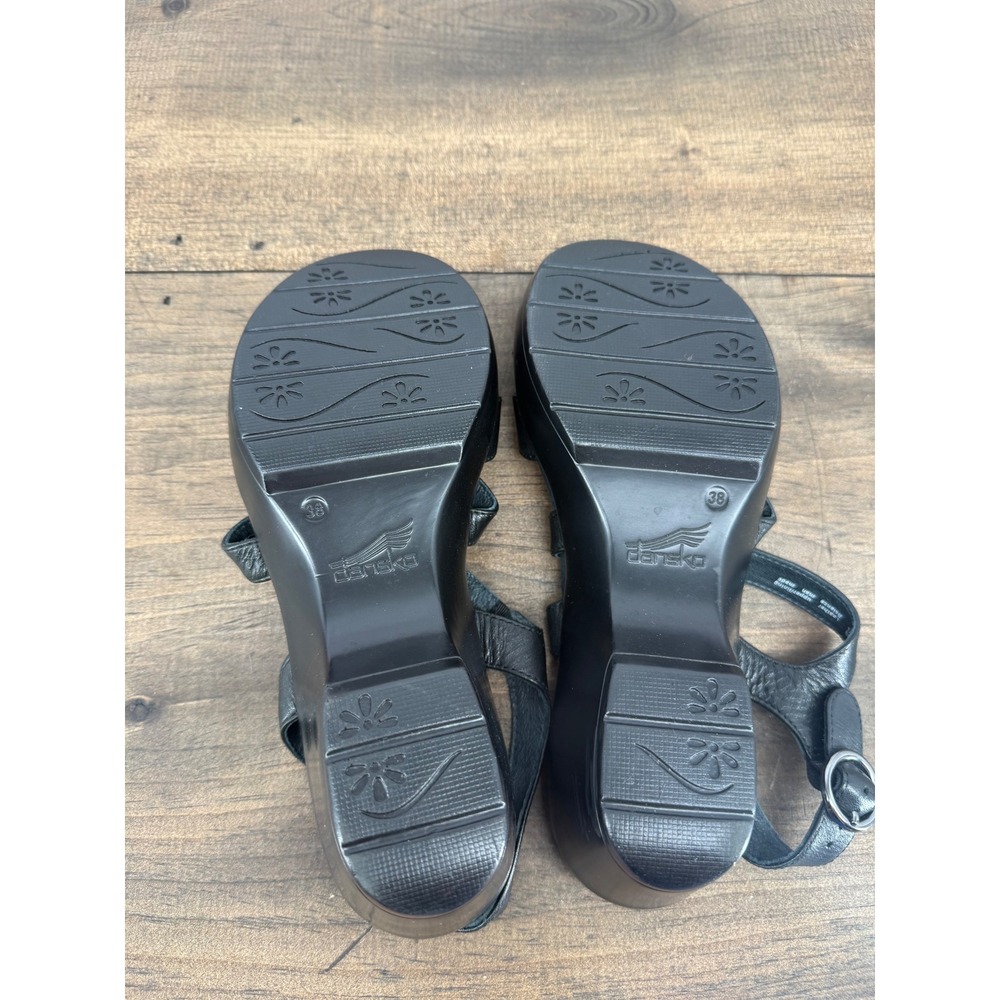 Dansko Black Leather Strappy Wedge Sandals Buckle Comfort Shoes Womens Size 38 - Picture 4 of 12